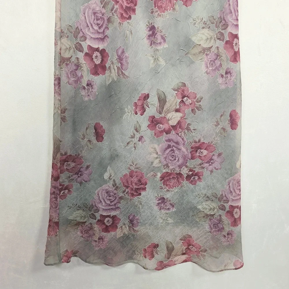 Miss Dorby Floral Maxi Dress Women's 18 Green Purple Y2K Fairy Grunge